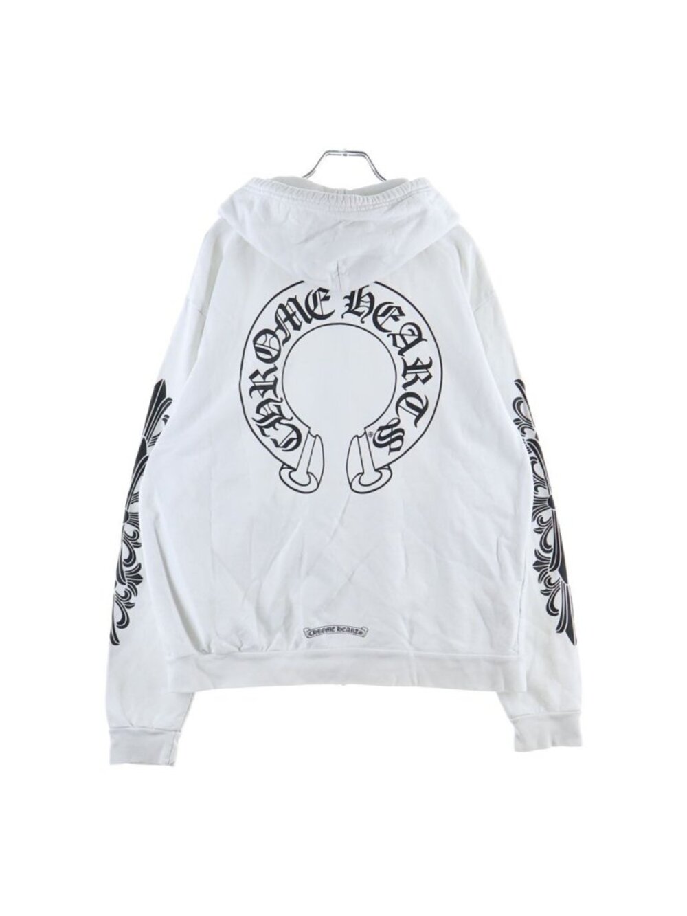 Chrome Hearts Sweatshirt HD Zip Sleeve Floral Horseshoe Print Zip Hoodie White